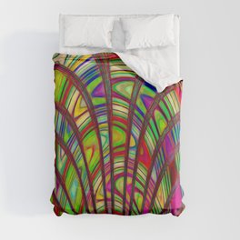 Colorful Neon Bright Abstract Line Art Duvet Cover