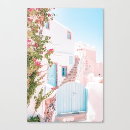 Santorini Greece Mamma Mia Pink House Travel Photography Canvas Print