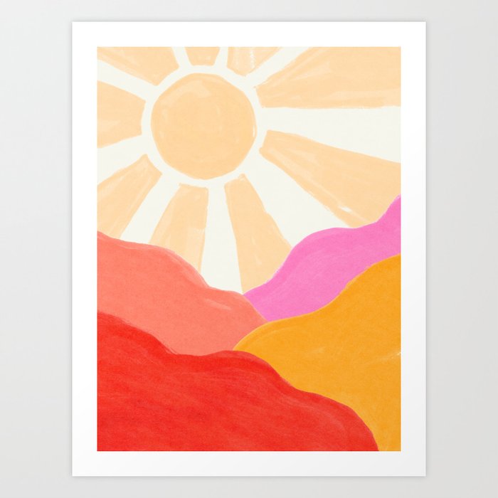 Sunshine & Hills \\ Retro Landscape \\ Candy Colors Art Print