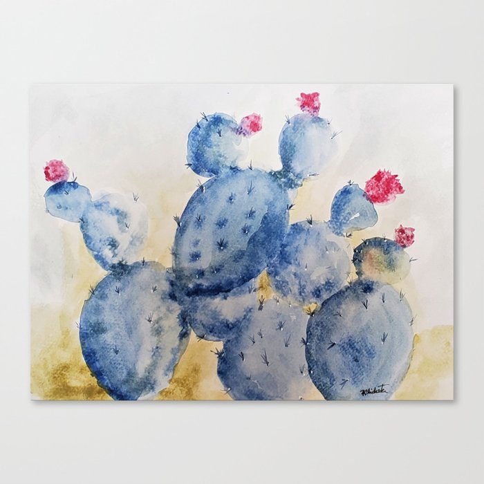 Blue Cactus Canvas Print By Barbarachichester Society6