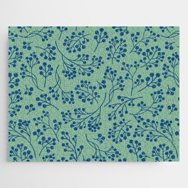 Classic Blue Berries on Pistachio Green Jigsaw Puzzle