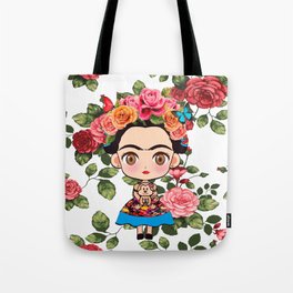 Frida cartoon roses Tote Bag