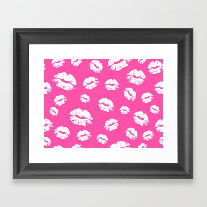 White lips on a bright pink background Framed Art Print