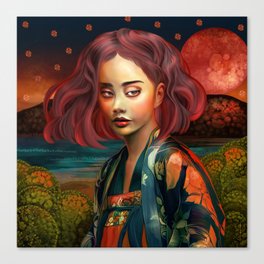 Little geisha in a garden of fantasy colors Canvas Print