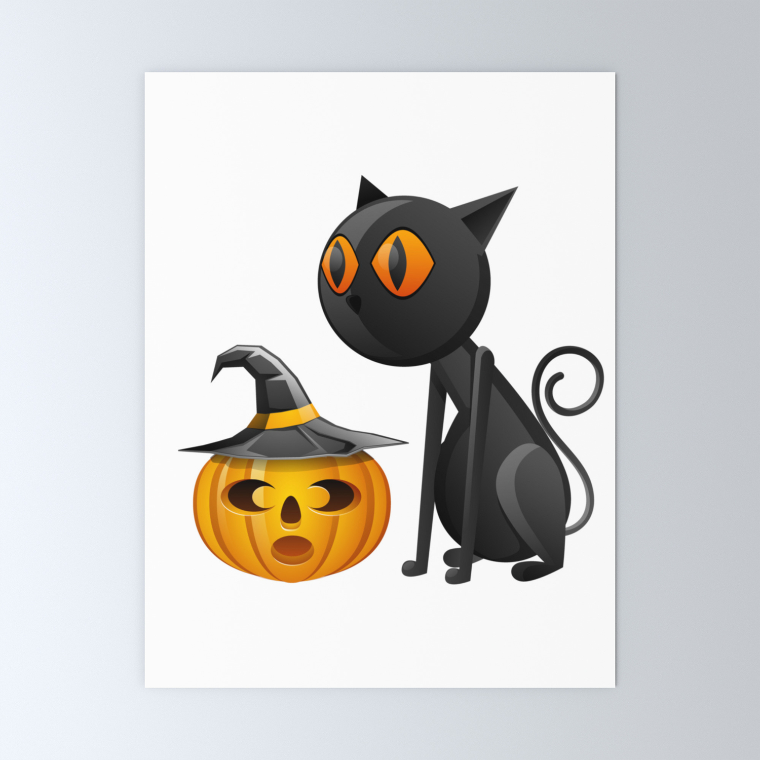 Cute Black Cat Jack O Lantern Witch Hat Halloween Gift Mini Art