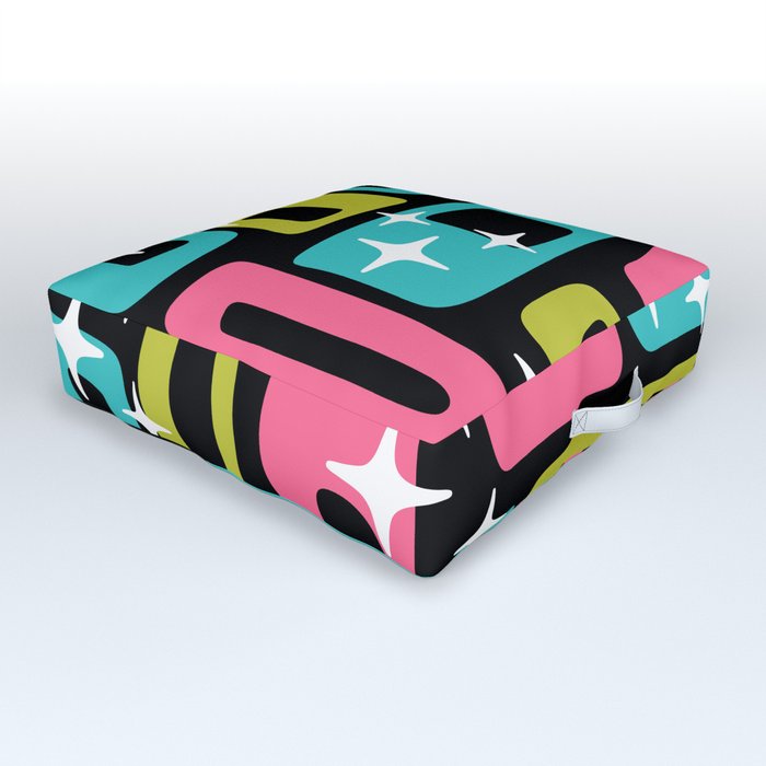 Retro Mid Century Modern Abstract Pattern 221 Pink Chartreuse Turquoise Outdoor Floor Cushion