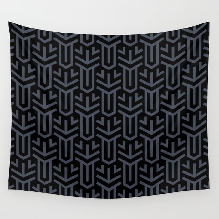 Black and Dark Blue Geometric Shape Tile Pattern Pairs DE 2022 Trending Color Parisian Night DEA184 Wall Tapestry