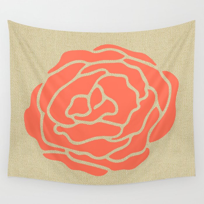 Rose Deep Coral on Linen Wall Tapestry
