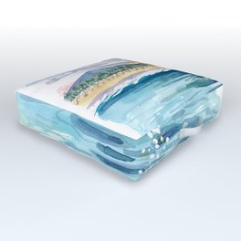 Looking Onshore To Beach from Caribbean Waters with Sun Glitter Outdoor Floor Cushion | Martiniqueview, Beachwatercolor, Painting, Translucentwave, Sunglitter, Seaview, Beach, Oceanwave, Beachpainting, Breakingwave 