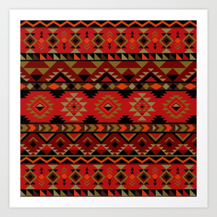 Red aztec repeated pattern Art Print
