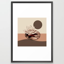 Lotus Flower with The Dark Sun modern surreal illustration Framed Art Print