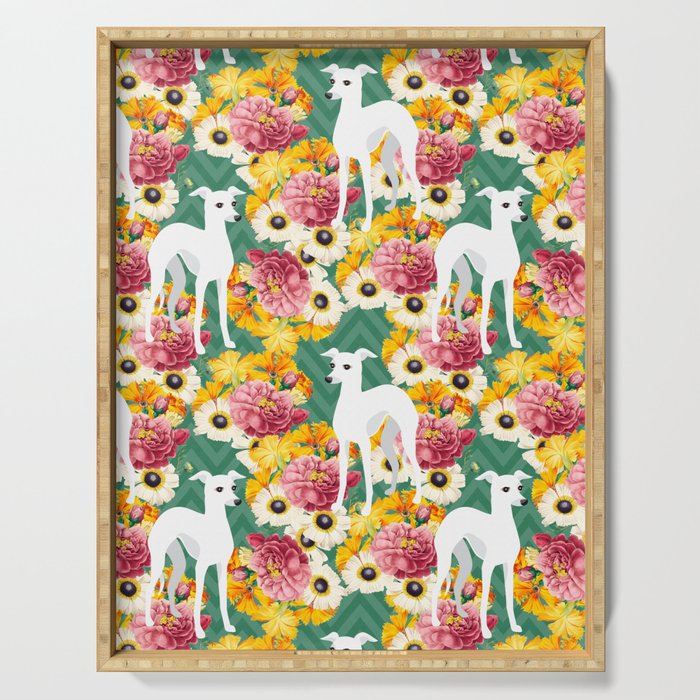 Italian Greyhound Floral Serving Tray