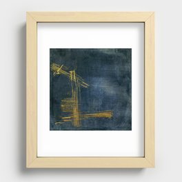 Deep Sea Currents - grunge gold brushstrokes, teal, indigo, blue  Recessed Framed Print