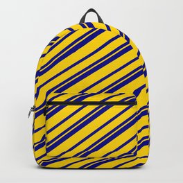 [ Thumbnail: Dark Blue and Yellow Colored Lines/Stripes Pattern Backpack ]
