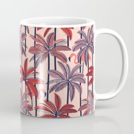 Retro vacation mode // rose background neon red orange shade coral and dry rose palm trees oxford navy blue lines coral flamingos Coffee Mug