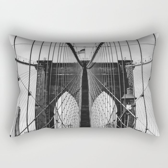 Brooklyn Bridge and Manhattan skyline in New York City black and white Rectangular Pillow