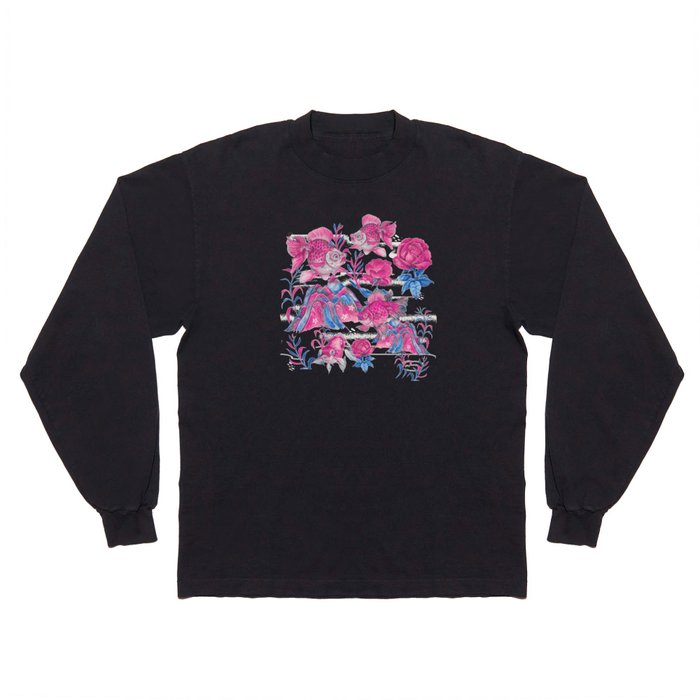 Japanese gold fishes with florals - pink and blue Long Sleeve T Shirt