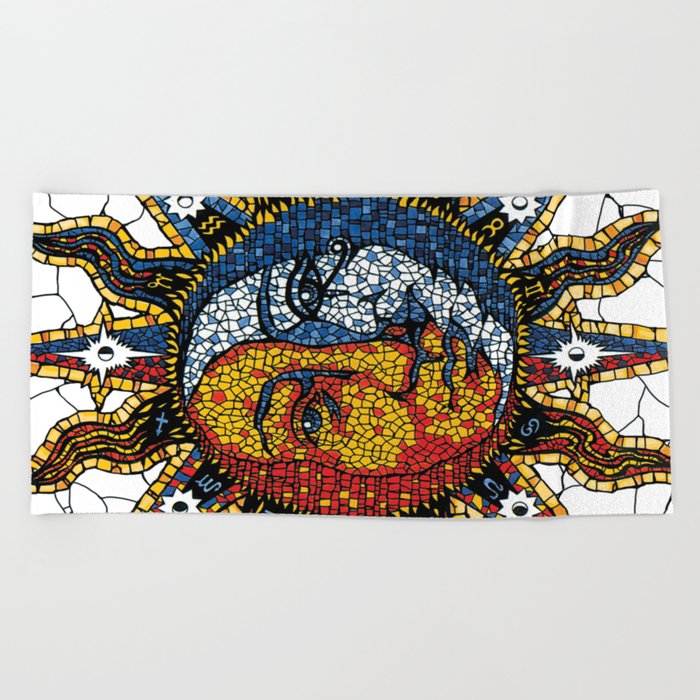 Celestial Mosaic Sun and Moon COASTER Beach Towel