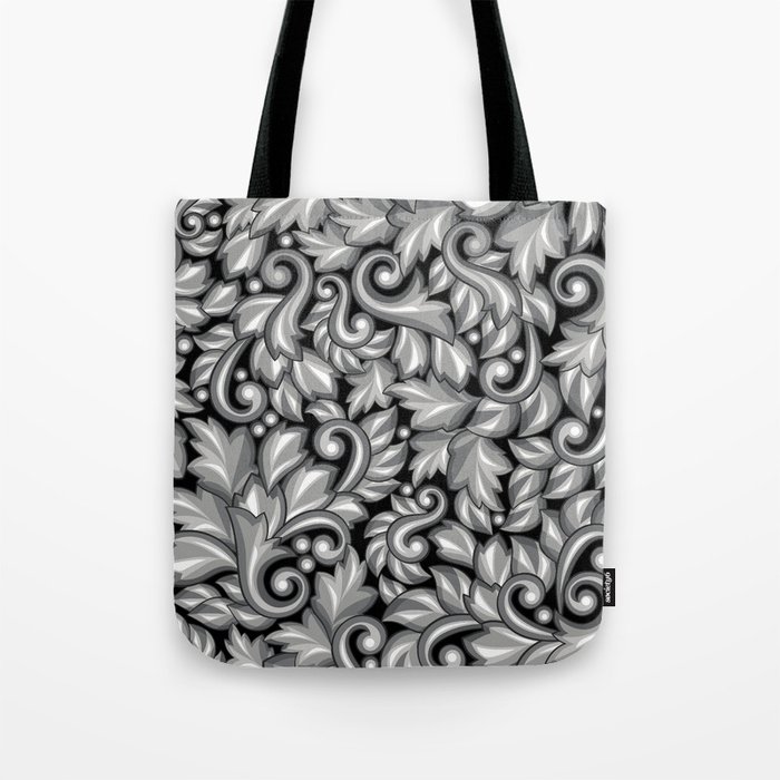 Seamless Pattern with Baroque Ornamental Floral Silver Elements Tote Bag