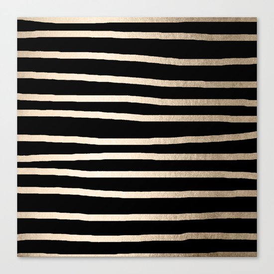 Simply Drawn Stripes White Gold Sands on Midnight Black Canvas Print