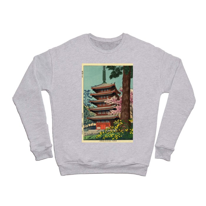 Ukiyo-e Temple Cherry Blossoms Crewneck Sweatshirt