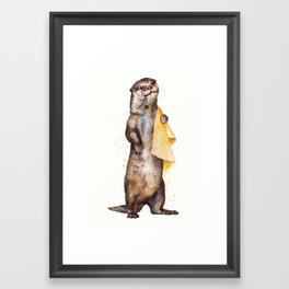otter Framed Art Print | Summer, Fun, Animal, Curated, Bathroom, Nature, Cute, Watercolour, Painting, Swim 