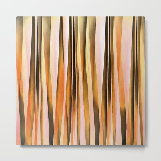Orange Brown and Peach Autumn Stripy Lines Pattern Metal Print