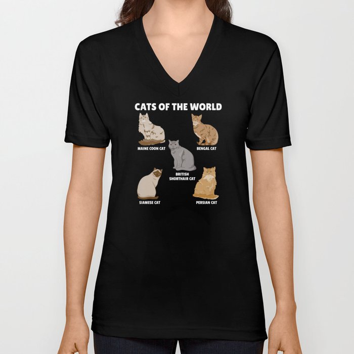Cats Of The World Different Breeds Of Cats V Neck T Shirt