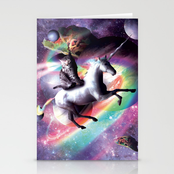 Space Cat Riding Unicorn Laser Tacos And Rainbow Stationery