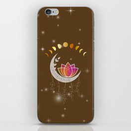 Moon dreamcatcher with pink lotus and leaves iPhone Skin