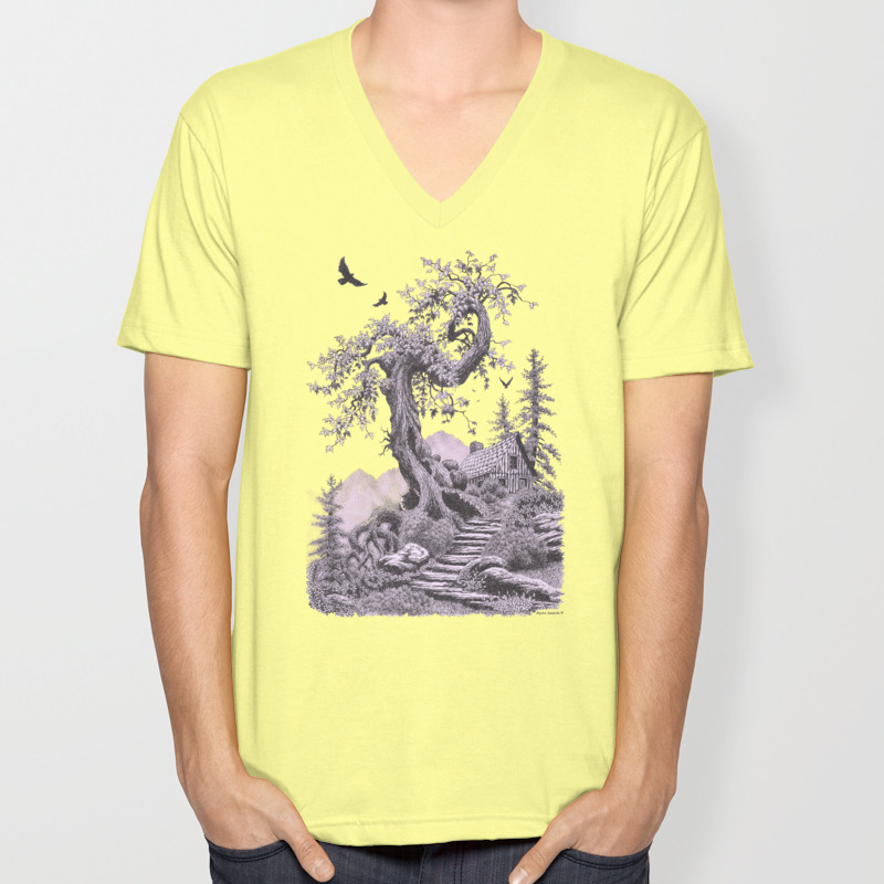 Blue Ridge Oak And My Fantasy Cabin On The Hill Unisex V Neck By
