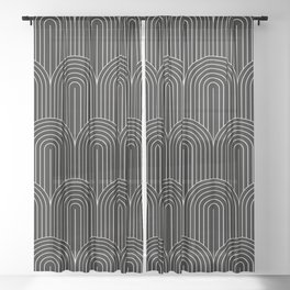 Art Deco Arch Pattern V Black & White Sheer Curtain