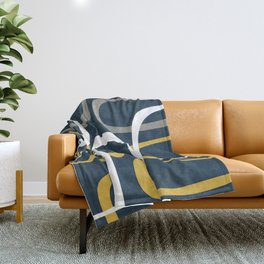 Mid Century Modern Loops Pattern in Light Mustard Yellow, Navy Blue, Gray, and White Throw Blanket