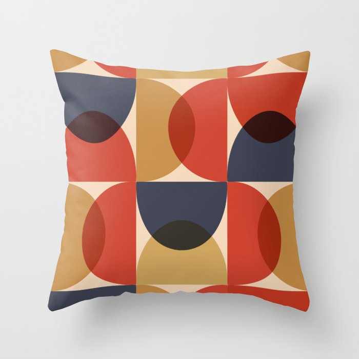 Colorful Mid Century Pattern Design Throw Pillow