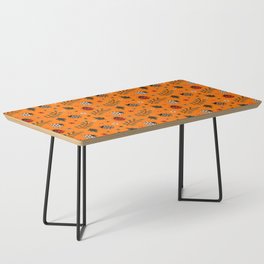 Ladybug and Floral Seamless Pattern on Orange Background Coffee Table