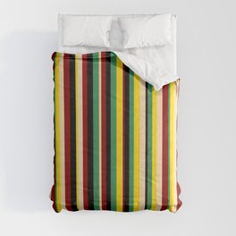 [ Thumbnail: Sea Green, Yellow, Tan, Dark Red, and Black Colored Lines Pattern Comforter ]