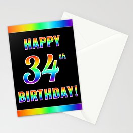 [ Thumbnail: Fun, Colorful, Rainbow Spectrum “HAPPY 34th BIRTHDAY!” Stationery Cards ]