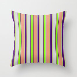 [ Thumbnail: Light Grey, Chartreuse, Dark Salmon, and Indigo Colored Striped/Lined Pattern Throw Pillow ]