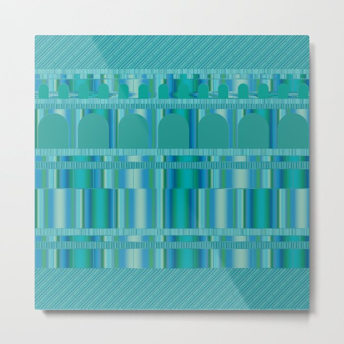 Blue Green Arches and Stripes Pattern Metal Print