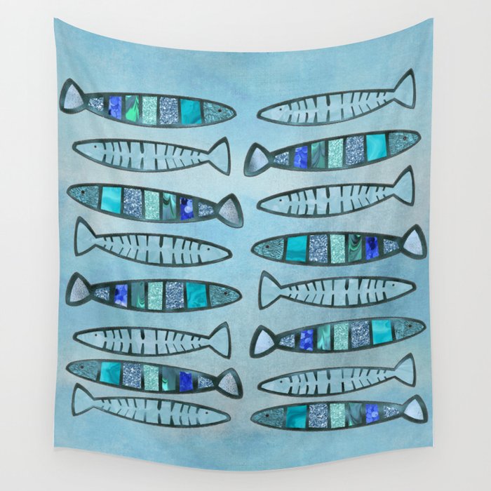 Blue Turquoise Glamour Fish Pattern Wall Tapestry