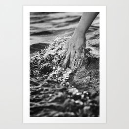 Running hand through the water, under the blue again black and white photograph / art photography Art Print