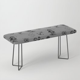 Grey And Black Silhouettes Of Vintage Nautical Pattern Bench