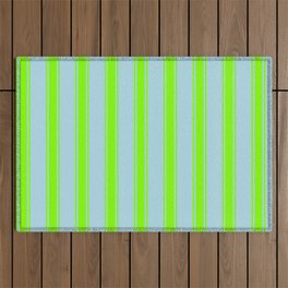 [ Thumbnail: Light Blue and Chartreuse Colored Striped Pattern Outdoor Rug ]