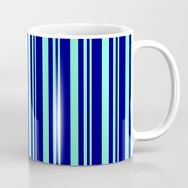 [ Thumbnail: Blue & Aquamarine Colored Lines/Stripes Pattern Coffee Mug ]