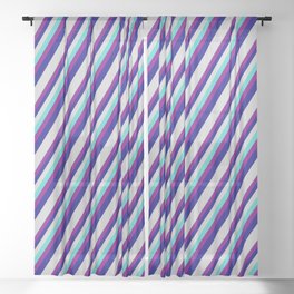 [ Thumbnail: Turquoise, Purple, Blue, and Light Grey Colored Striped/Lined Pattern Sheer Curtain ]