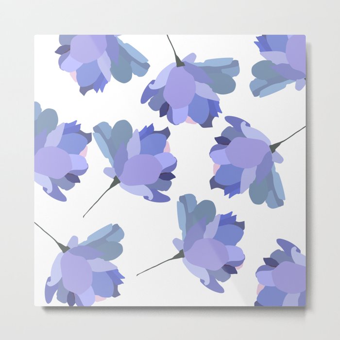Luma - Blue Purple Minimalistic Flower Blossom on White Metal Print