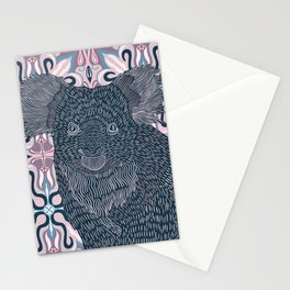Sweet Koala bear sitting on a pink and blue patterned background Stationery Card