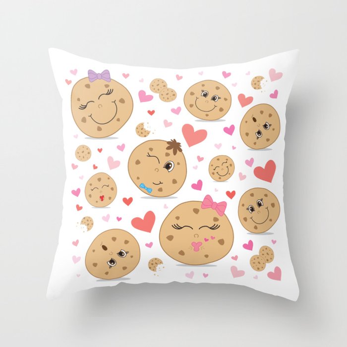Cookie Love Throw Pillow | Drawing, Digital, Pattern, Cookies, Print, Cute, Cute-design, Cute-pattern, Cookie-pattern, Housewares