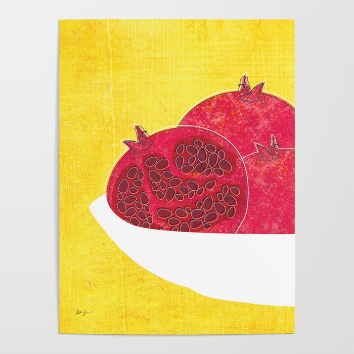 Pomegranates on Yellow Poster