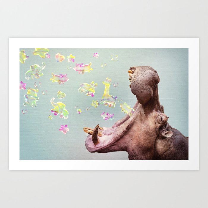 Burpy hippo bubbles Art Print